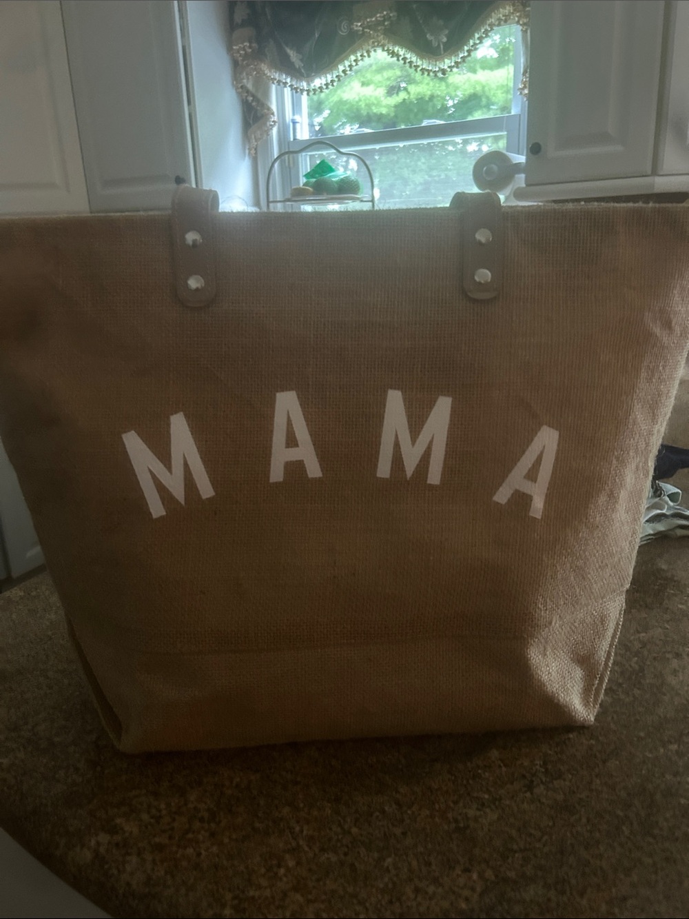 Mama Canvas Tote Bag in Natural Burlap